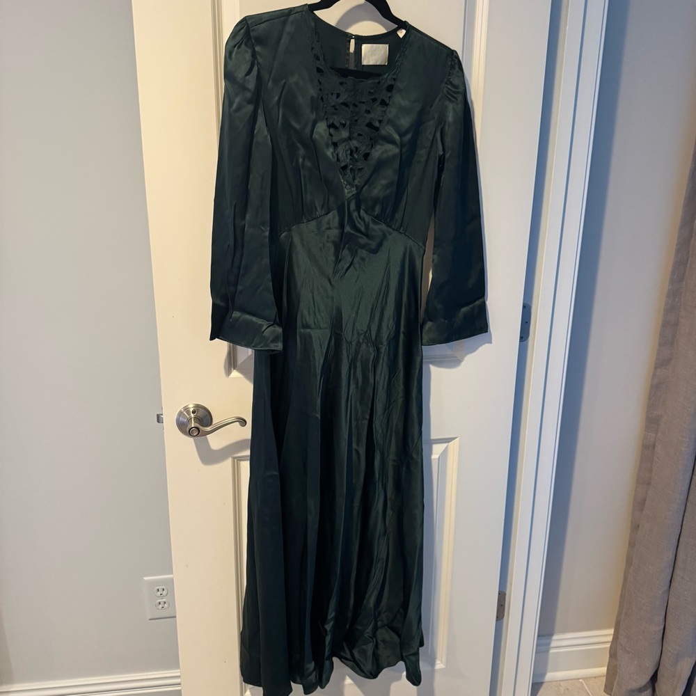 DÔEN Melinda Embroidered Silk Midi Dress Alpine Green | S - Picture 5 of 10